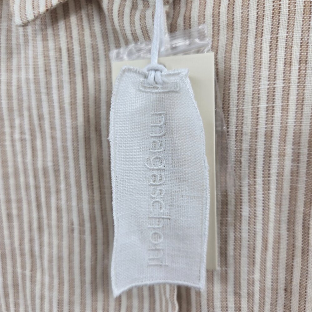 Magaschoni Creme Brown Striped Linen Cotton Pockets Maxi Dress Small - Picture 16 of 16